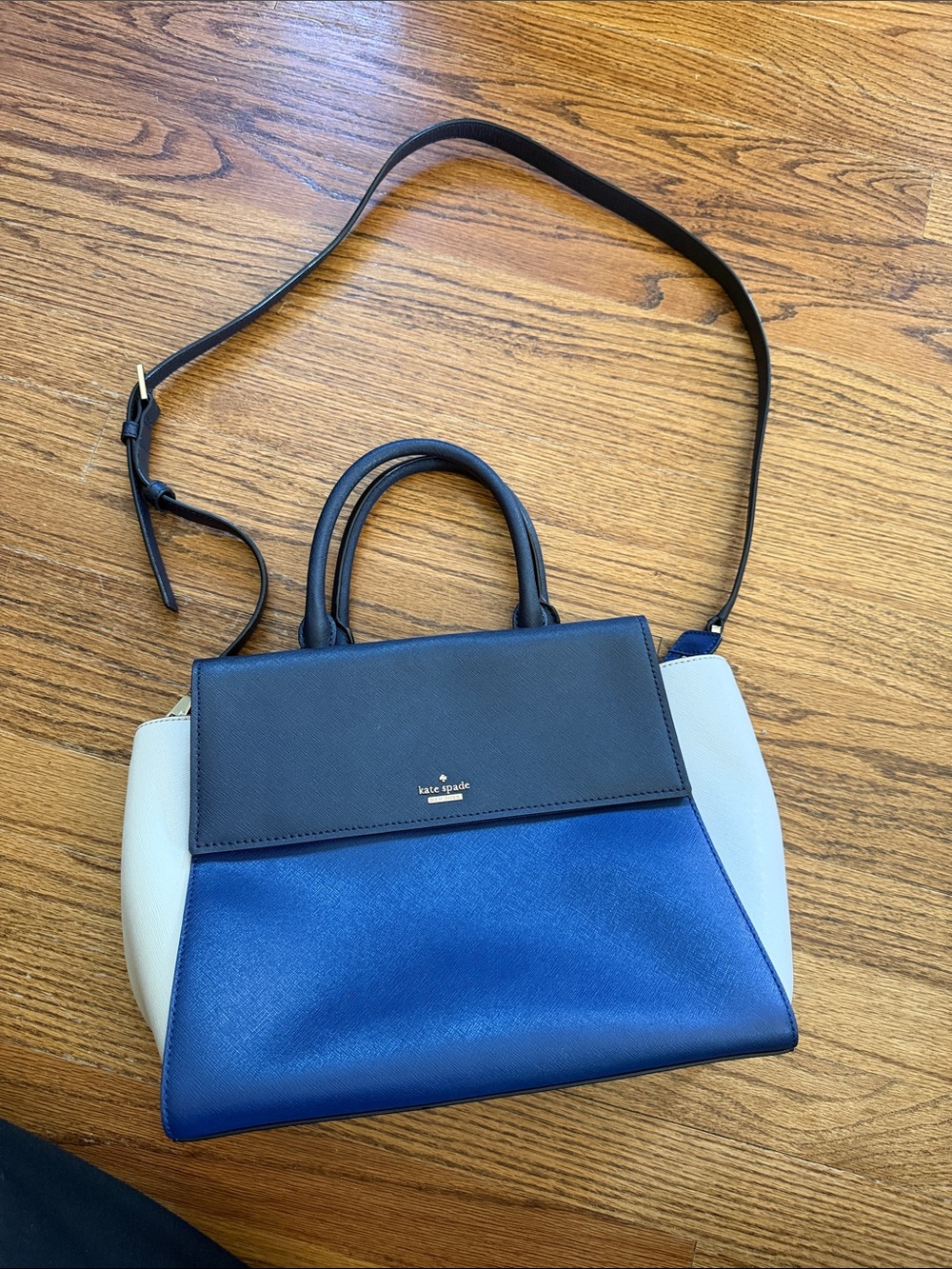 kate spade Colorblock Leather Satchel - Blue/Black/Cream
